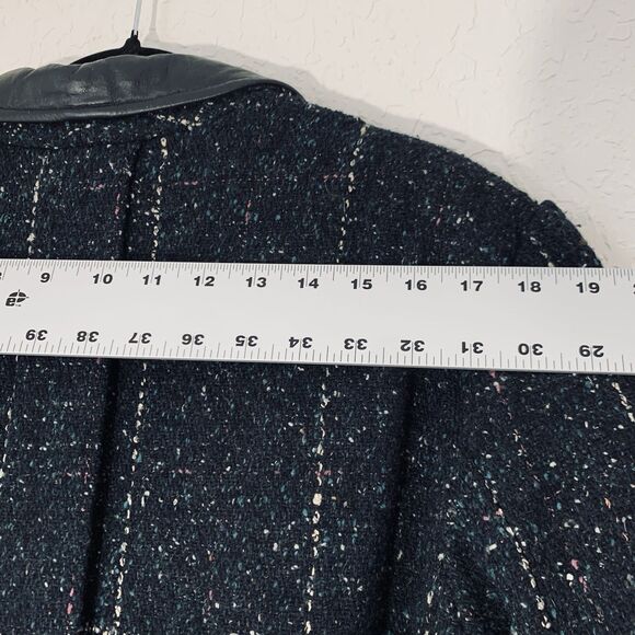 Vintage 80s Women L/XL* Coat Black Tweed Speckled Wool Leather Button Mod Gogo - Picture 13 of 15